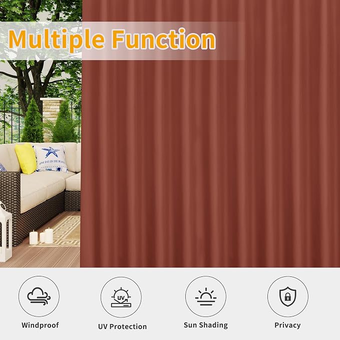 Easy-Going Outdoor Patio Curtains 2 Panels, 110x120 inch, Terra Red | Privacy - Image 5