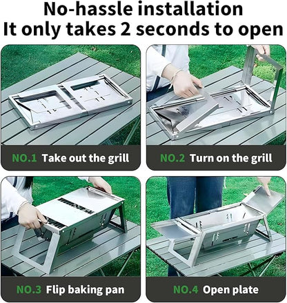 Stainless Steel Grill for Home Indoor Outdoor Camping Charcoal Convenient Folding BBQ Grill Silver Stand