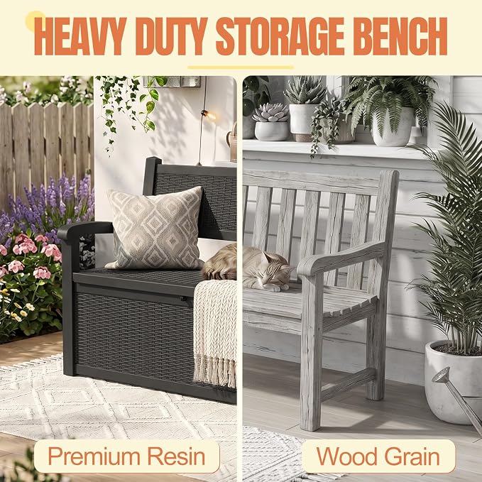 Storage Bench Outdoor Deck Box, 100 Gallon Lockable Patio Furniture | - Image 4