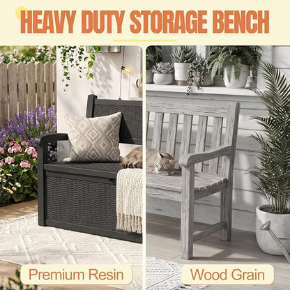 Storage Bench Outdoor Deck Box, 100 Gallon Lockable Patio Furniture | - Image 4