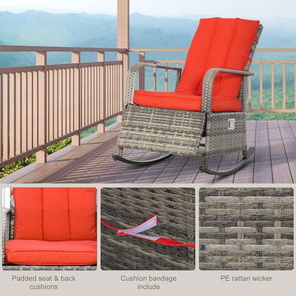 Outsunny Wicker Outdoor Rocking Chair, Patio Recliner - Image 7