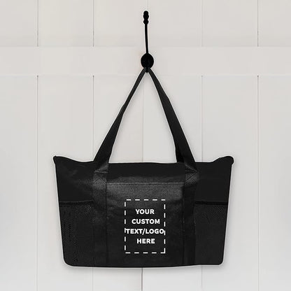 DISCOUNT PROMOS 100 Zippered Non-Woven Tote Bags Set - Customizable Text, Logo - Mesh Pocket, Zippered, Recyclable, Reusable - Black - 19"X14"X3", with Zipper
