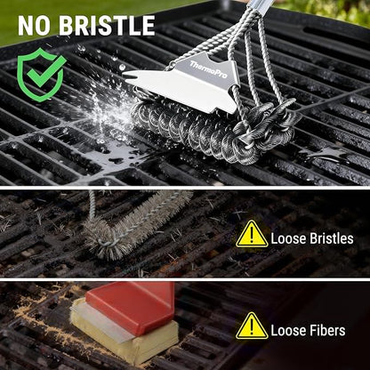 ThermoPro BBQ Grill Brush with Wide Scraper, Bristle-Free Stainless Steel Grilling Cleaner, Safe All-Grate Cleaner Kit, Perfect for BBQ Grill Cleaning Accessory