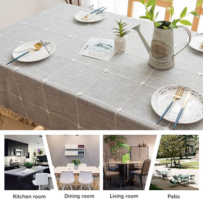 Pahajim Rustic Linen Tablecloth Cotton Rectangle Table Cloth for Kitchen Dining with Tassel Plaid Waterproof Tablecloths Rectangle/Oblong,55''x71'',4-6 Seats