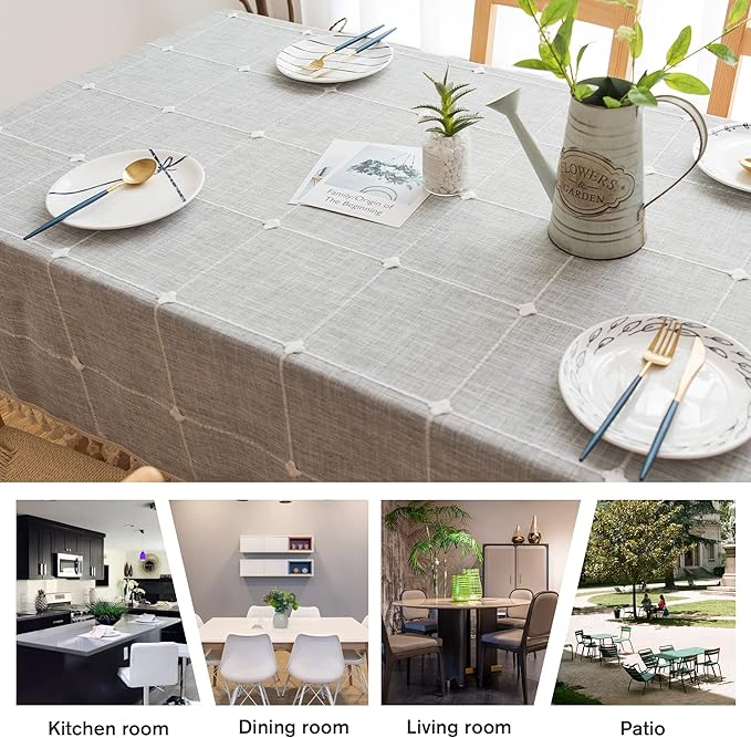 Pahajim Rustic Linen Tablecloth Cotton Rectangle Table Cloth for Kitchen Dining with Tassel Plaid Waterproof Tablecloths Rectangle/Oblong,55''x87'', 6-8 Seats