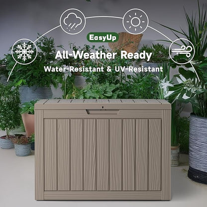 EasyUp 45 Gallon Outdoor Storage Box, Resin Waterproof UV-Resistant Deck Box, Reinforced Stability for Patio, Garden, and Poolside, Striped Gray