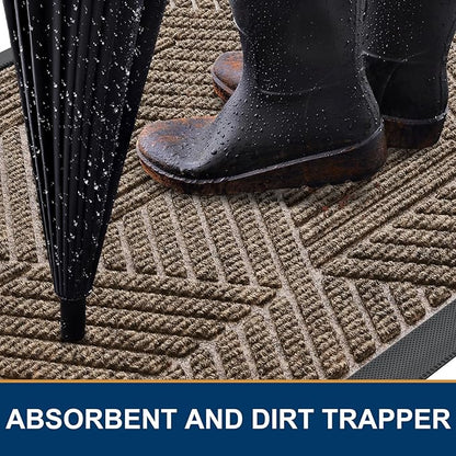 Smiry Front Door Mat Outside Entrance, Heavy Duty Sturdy Natural Rubber Doormat, Trap Dirt and Moisture, Easy Clean Low Profile Mats for Indoor Outdoor Entry, Irregular Triangle (29.5x17, Taupe)