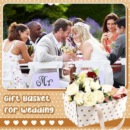 Pinkunn 48 Pcs Christmas Basket for Gifts Empty DIY Bulk Party Gift Basket Kit with Handles Market Trays for Packages Wrapping Wedding Party Anniversary Display(White,Polka Dots)