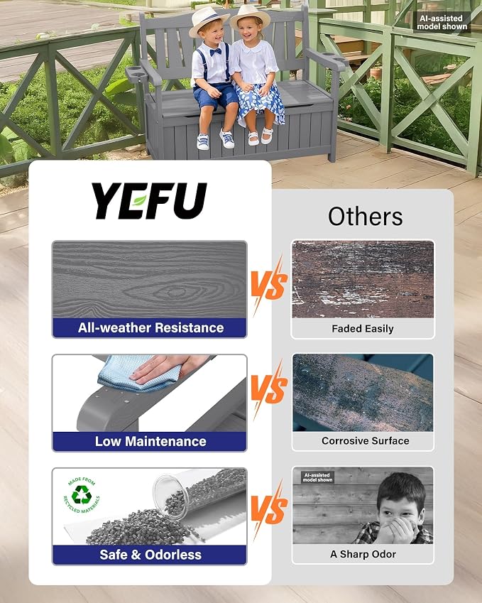 YEFU Outdoor Bench Set of 2, Heavy Duty Garden Storage Bench, Weatherproof - Image 5