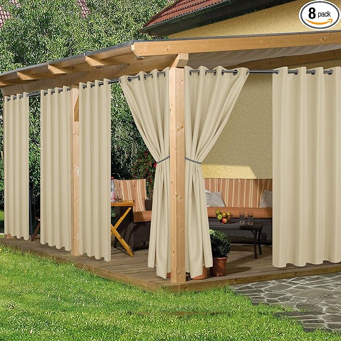 HolidayIdeas Outdoor Curtains for Patio Waterproof 8 Pcs 54x84 Inch Cream | by HolidayIdeas