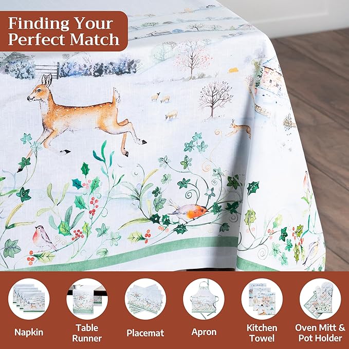 Maison d' Hermine Table Cloth Square Table 100% Cotton 54 x 54 Inches Fall Tablecloth Reusable Everyday Use for Thanksgiving Christmas Decorations Dining Farmhouse Party (Snowy World)