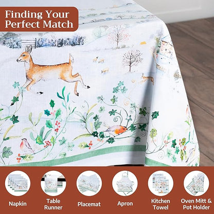 Maison d' Hermine Table Cloth Rectangle Table 100% Cotton 54 x 72 Inches Fall Tablecloth Reusable Everyday Use for Thanksgiving Christmas Decorations Dining Farmhouse Party (Snowy World)