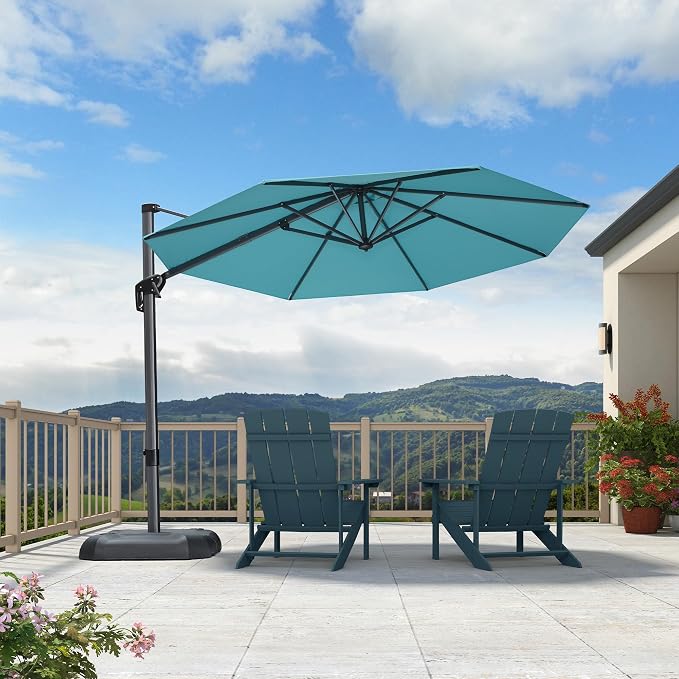 PURPLE LEAF Cantilever Umbrella 10 Feet Round 360° Rotation Turquoise | - Image 2