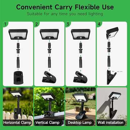 Solar Fence Lights Outdoor, 3CCT Motion Sensor Clip On Light with Adjustable Modes, 600LM IP65 Waterproof, Dusk to Dawn, 1500mAH USB Solar Powered for Garden, Wall, Black [2-Pack]