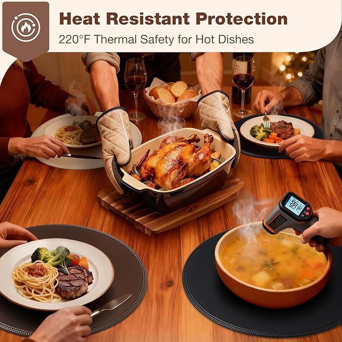 Round Vinyl Blue Placemats Set of 6, Faux Leather Waterproof Wipeable Heat Resistant Place Mats, Washable Table Mats for Halloween, Thanksgiving & Christmas Dinner(Light Blue)