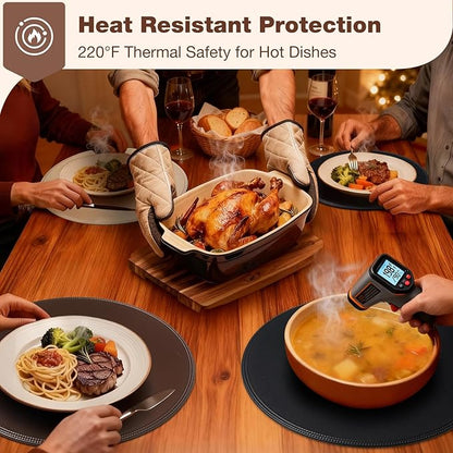 Round Vinyl Beige Placemats Set of 6, Faux Leather Waterproof Wipeable Heat Resistant Place Mats, Washable Table Mats for Halloween, Thanksgiving & Christmas Dinner (Beige)