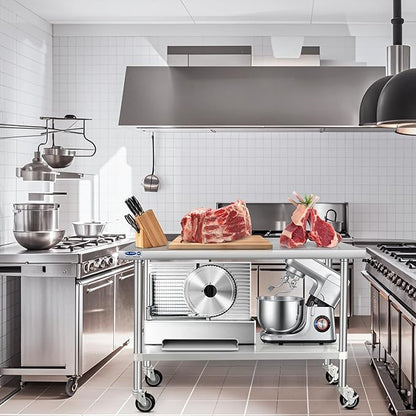 HARDURA Stainless Steel Table with Wheels 24 x 48 Inches Kitchen Prep Table Heavy Duty Stainless Steel Workbench with Aluminium Corner Undershelf NSF 304 Metel Table for Commercial Restaurant