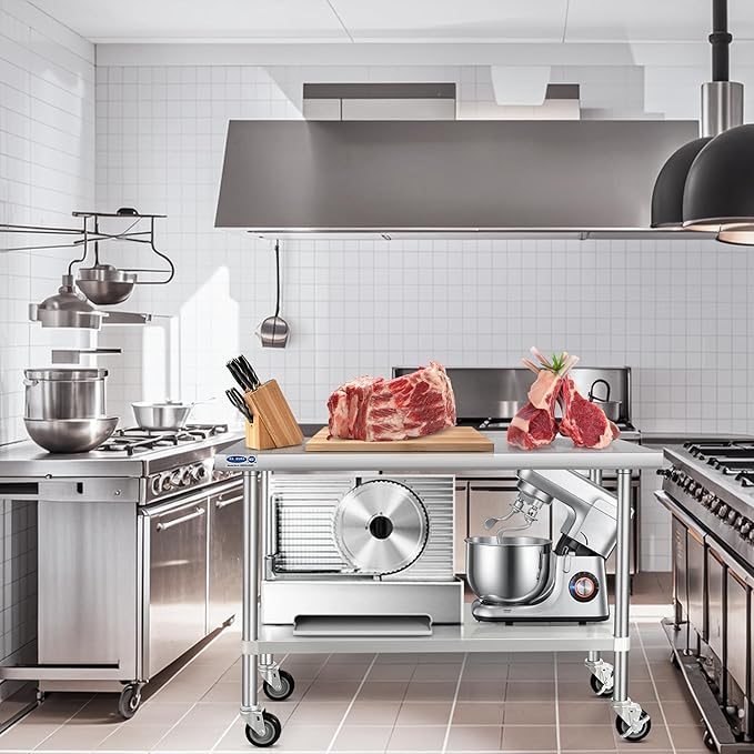 HARDURA Stainless Steel Table with Wheels 30 x 48 Inches Kitchen Prep Table Heavy Duty Stainless Steel Workbench with Aluminium Corner Undershelf NSF 304 Metel Table for Commercial Restaurant