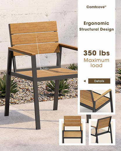 Patio Outdoor Dining Set for 6, Aluminum 7 Piece HDPS Outdoor Table and Chairs Set with Umbrella Hole, Modren Rectangular Patio Furniture Set with All-weather Table and 6 Chairs (Gray & Teak)