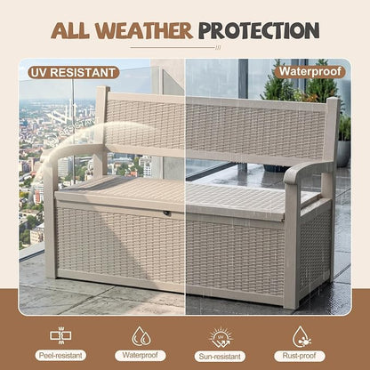 EFU Outdoor Bench Storage Deck Box, 100 Gallon Waterproof Wicker | Patio - Image 4