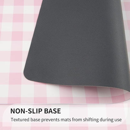 QIYI Placemats Set of 6, 12x18 Inch Faux Leather Place Mats for Kitchen Dinning, Heat Resistant Anti Slip Grid Table Mats, Waterproof Wipeable Washable Placemat Party Table Décor, Pink Gingham Check