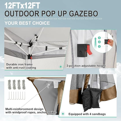 COBIZI 12x12 FT Pop up Gazebo on Clearance Canopy Tent, Carpas para Patio - Image 2