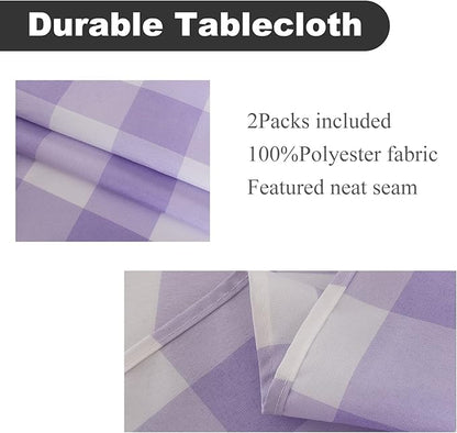 2 Pack Waterproof Polyester Fabic Rectangle Checkered Tablecloth，60x84 Outdoor Table Cloth，Oil Stain Prevention Table Cloth for Pinics and Parties（Lavender and White）