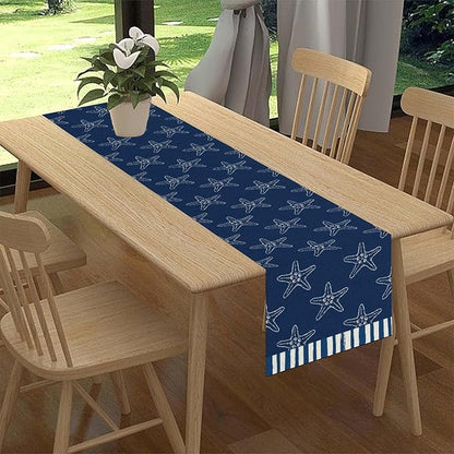 Starfish Table Runner, Summer Coastal Navy Blue Nautical Tropical Rustic Farmhouse Coffee Table Center Decor for Home Kitchen Dining Patio Holiday Party Table Decorations 13"x72"