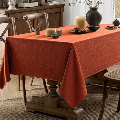 MIULEE Burnt Orange Linen Polyester Tablecloth Fall Thanksgiving 52x70 Inch Rectangle Table Cloth Waterproof,Stain Resistant & Wrinkle Resistant for Dining Party Wedding