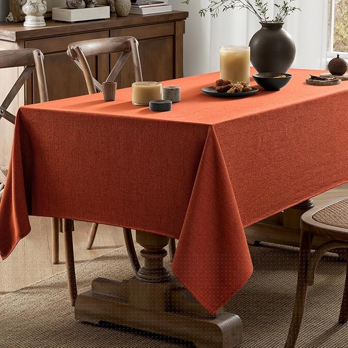 MIULEE Burnt Orange Linen Polyester Tablecloth Fall Thanksgiving 60x104 Inch Rectangle Table Cloth Waterproof,Stain Resistant & Wrinkle Resistant for Dining Party Wedding