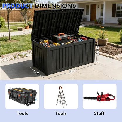 150 Gallon Outdoor Storage Box Resin Deck Box All Weather Waterproof Large - Image 2