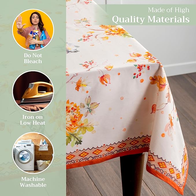 Maison d' Hermine Table Cloth Rectangle Table 100% Cotton 70 x 90 Inches Fall Tablecloth Reusable Everyday Use for Thanksgiving Christmas Decorations Dining Farmhouse Party (Kelim - Prairie)