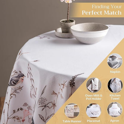 Maison d' Hermine Table Cloth Round Table 100% Cotton 69 Inches Tablecloth Reusable Decorative for Dining Room, Farmhouse, Home, Party, Festive & Wedding Spring Summer - Meadow Florals - Brown