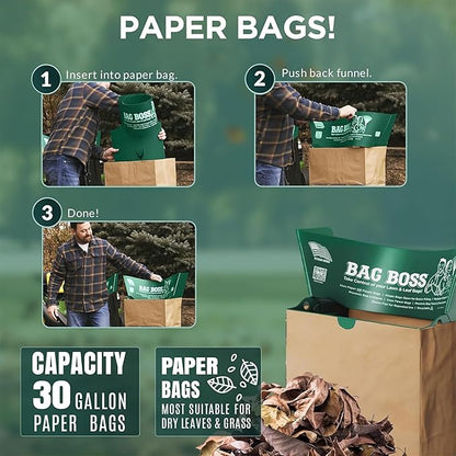 Lawn & Leaf Bag Holder Stand | Fits 33-55 Gallon Paper or Plastic Yard Waste Bags | Durable, Foldable Trash Bag Holder Stand and Leaf Scoop