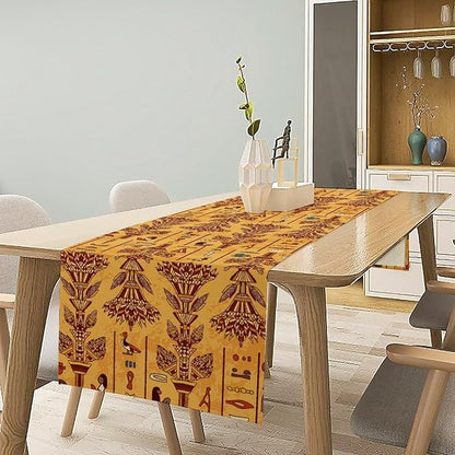 Egyptian Table Runner, Rustic Egypt Mythology Pharaohs African Hieroglyphs Old Alphabetic Table Runner for Kitchen Dining Room Farmhouse Party Banquet 13x120in