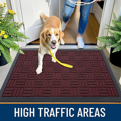 OLANLY Front Door Mat Outside Entrance 33x21, Absorbent, Heavy Duty Sturdy Natural Rubber Doormat Indoor Outdoor, Non-Slip, Stain and Fade Resistant, Low Profile Floor Mat for Entryway, Burgundy