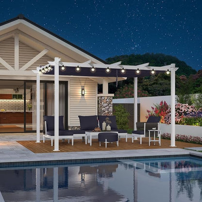 PURPLE LEAF Outdoor White Pergola 10' x 13' w/Bulb Lights, aluminum frame stays by Unknown