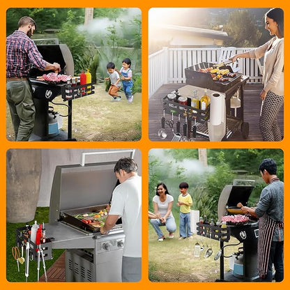 Griddle Caddy for Blackstone 28"/36" Griddles –Large BBQ Organizer with 6 J-Hooks, Paper Towel Holder, Ample Storage for Condiments & Tools – for Outdoor Cooking, Camping, and Grilling Essentials