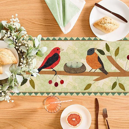 Seliem Summer Birds Tree Branches Table Runner, Cardinal Home Kitchen Dining Decor, Spring Seasonal Farmhouse Decorations Indoor Outdoor Party Supply 13 x 48 Inch
