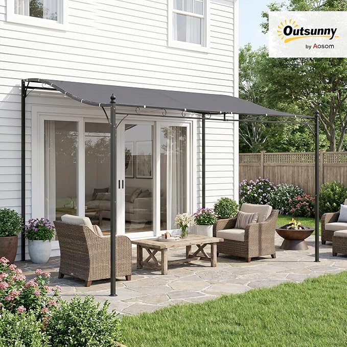 Outsunny 10' x 10' Steel Outdoor Pergola Gazebo Patio Canopy Gray | - Image 2