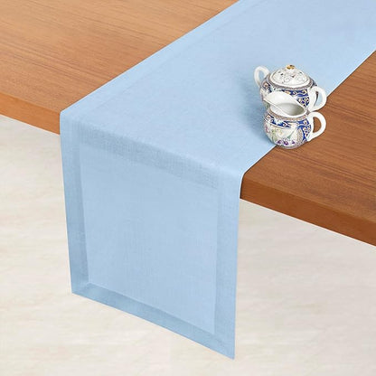 D'Moksha Homes Linen Powder Blue Table Runner 108 Inches Long - 100% Pure Linen Dining Table Runner 14 x 108 Inch for Winter, Holiday - Machine Washable