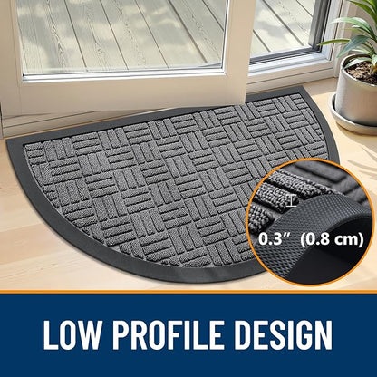 OLANLY Half Circle Door Mat Outside Entrance 29.5x17, Absorbent, Heavy Duty Sturdy Natural Rubber Doormat Indoor Outdoor, Fade Resistant, Non-Slip Backing Low Profile Floor Mat for Entryway, Grey
