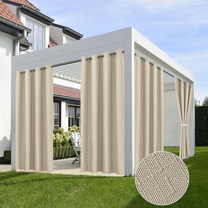 Linen Outdoor Curtains for Patio Waterproof 4 Pcs 54x120 In Cream | Light by HolidayIdeas