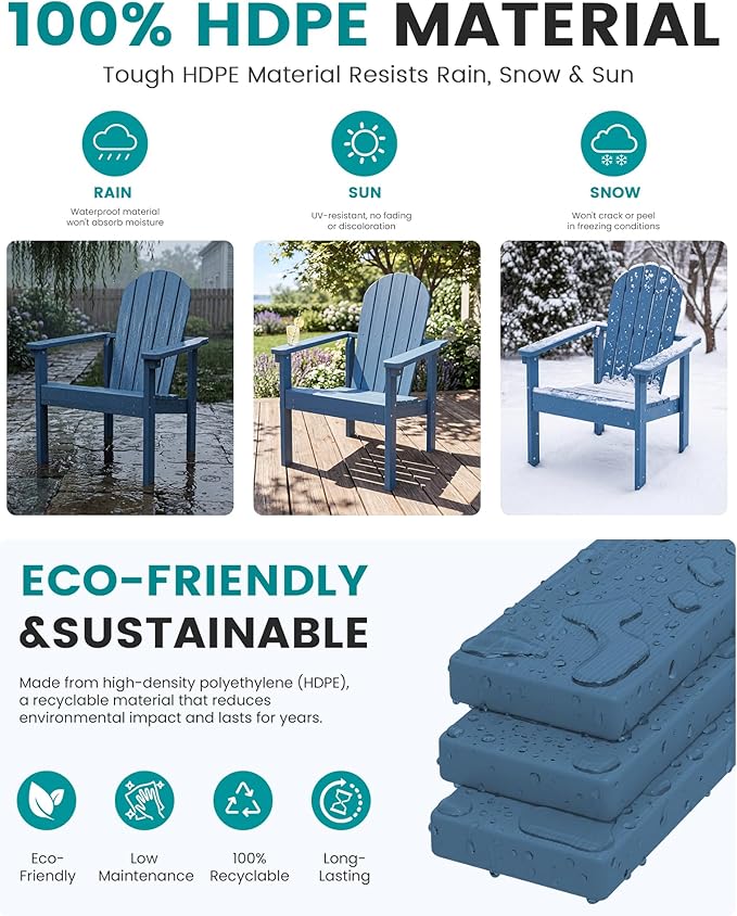 SERWALL HDPE Stackable Adirondack Chairs Set of 2, Space-Saving - Image 4