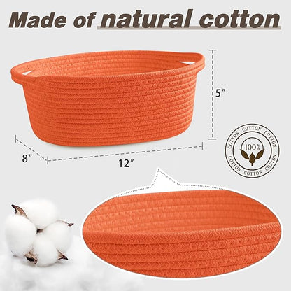 Pro Goleem Small Woven Basket with Gift Bags and Ribbons Durable Baskets for Gifts Empty Small Rope Basket for Storage 12"X 8" X 5" Baby Toy Basket with Handles, Orange