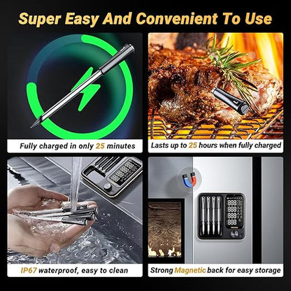 Wireless Meat Thermometer with 4 Probes, INKBIRD WiFi Meat Thermometer Digital Wireless for Rotisserie Grill Oven,Unlimited Range Dishwasher Waterproof Bluetooth Thermometer for iOS & Android