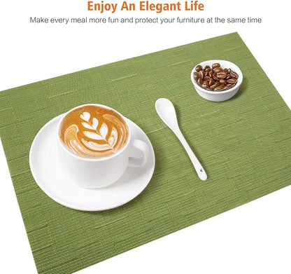 Placemats Set of 12,Washable,Heat and Stain Resistant Indoor/Outdoor Place mats,Vinyl Woven Non Slip Table Mats for Restaurant Table Protection,PVC Placemats(Green,12PCS)