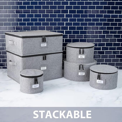 6pcs Hard Shell China Storage Containers for Cups and Mugs, Wine Glasses and Plates - Heavy Duty Dinnerware Storage