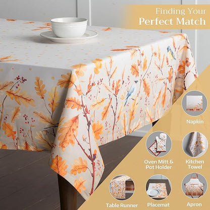 Maison d' Hermine Table Cloth Rectangle Table 100% Cotton 70 x 120 Inches Fall Tablecloth Reusable Everyday Use for Thanksgiving Christmas Decorations Dining Farmhouse Party (Oak Leaves)