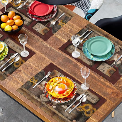 Farmhouse Rooster Placemats Set of 4 Farm Animal Chicken Place Mats 12x18 Inch Vintage Rustic Country Linen Table Mat Washable Non-Slip Placemat for Party Kitchen Dining Decor